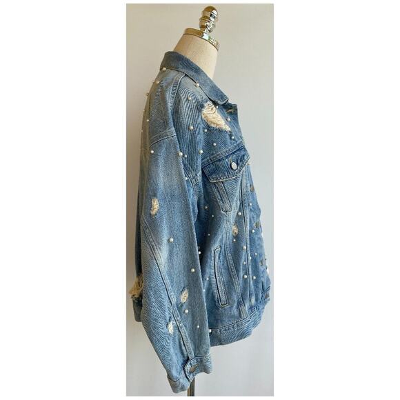 Free People Sunday Funday Pearl  Denim Jacket sz S - Picture 7 of 14